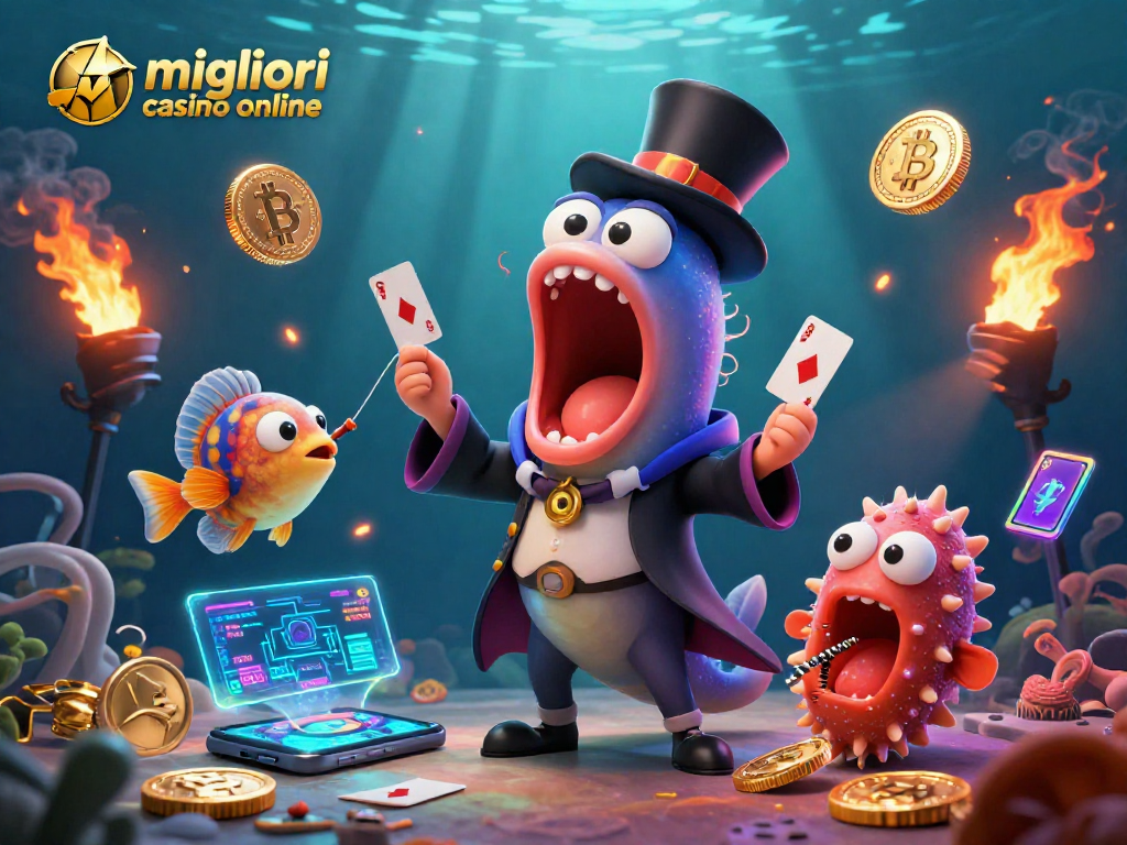 Scopri i migliori casino online attraverso l'arte 3D di creature marine che sorprendono con giochi di carte.