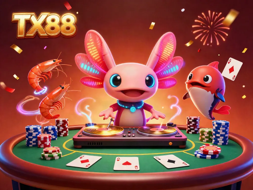 Experience dynamic gaming action with TX88's vibrant casino atmosphere featuring a neon DJ.