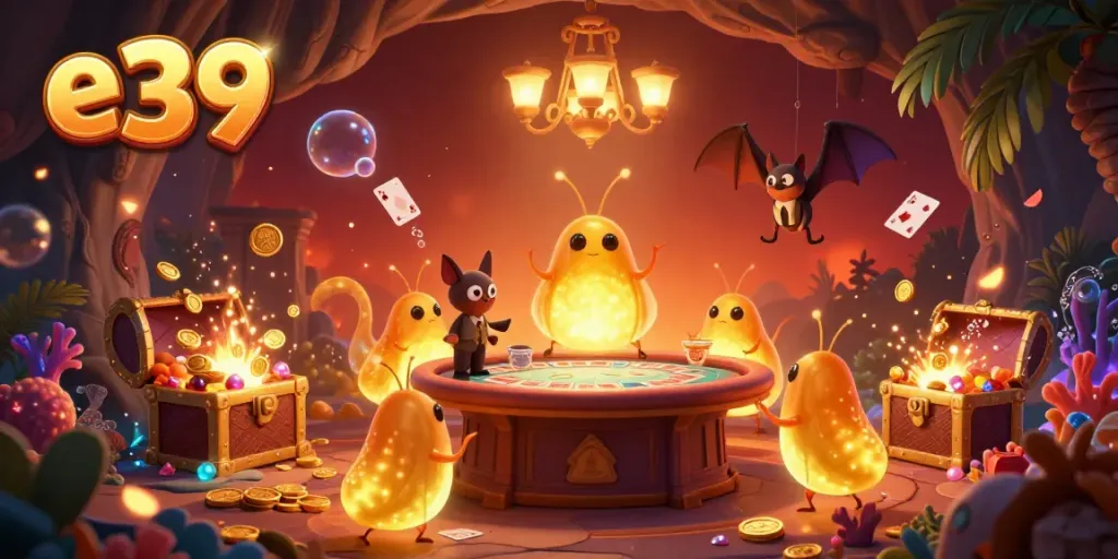 Experience the thrilling e39 casino atmosphere as bioluminescent glowworms create magical lighting and excitement at the card table.