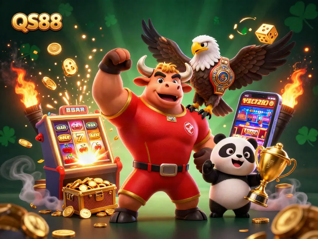 Experience thrilling wins with QS88's vibrant casino scene featuring dynamic characters and elements!