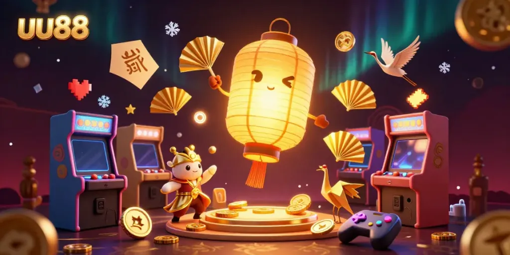Engage in thrilling experiences with uu88's vibrant casino world, featuring golden lantern spirits and enchanting game elements.