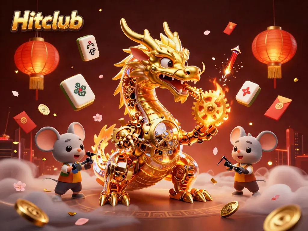 Experience engaging gameplay at Hitclub with a vibrant scene of a golden dragon amid casino elements.