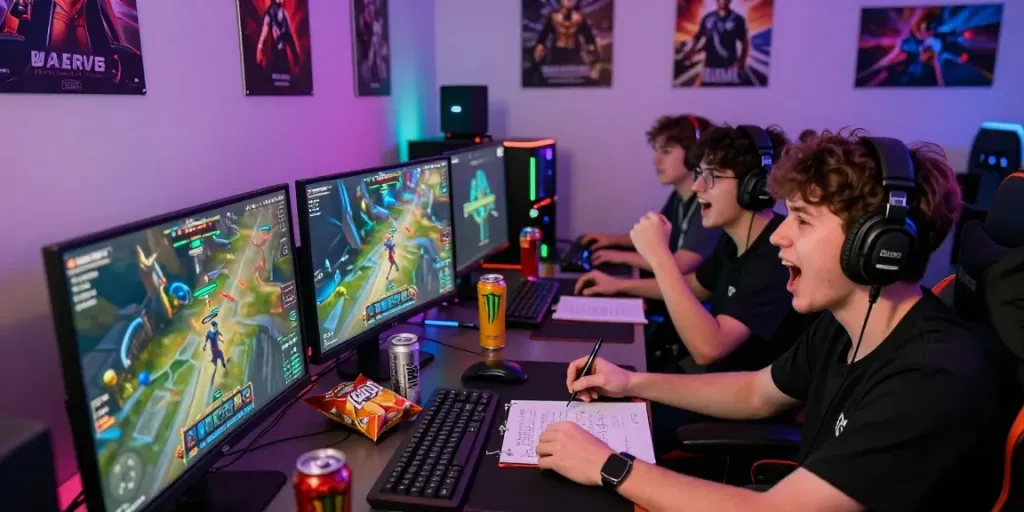 Exciting online gaming setup with friends playing Harta88, showcasing vibrant graphics and competitive atmosphere.