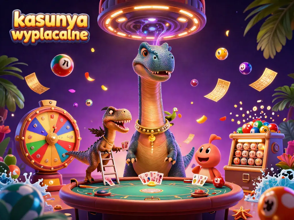 Engage with kasyna wyplacalne: dynamic illustration of a brontosaurus and raptor in an animated casino scene.