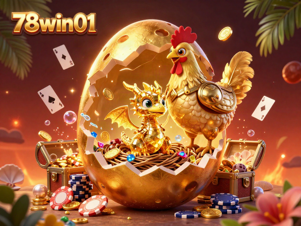Engage with 78win01's vibrant 3D illustration showcasing a baby dragon and poker chips, enhancing casino excitement.