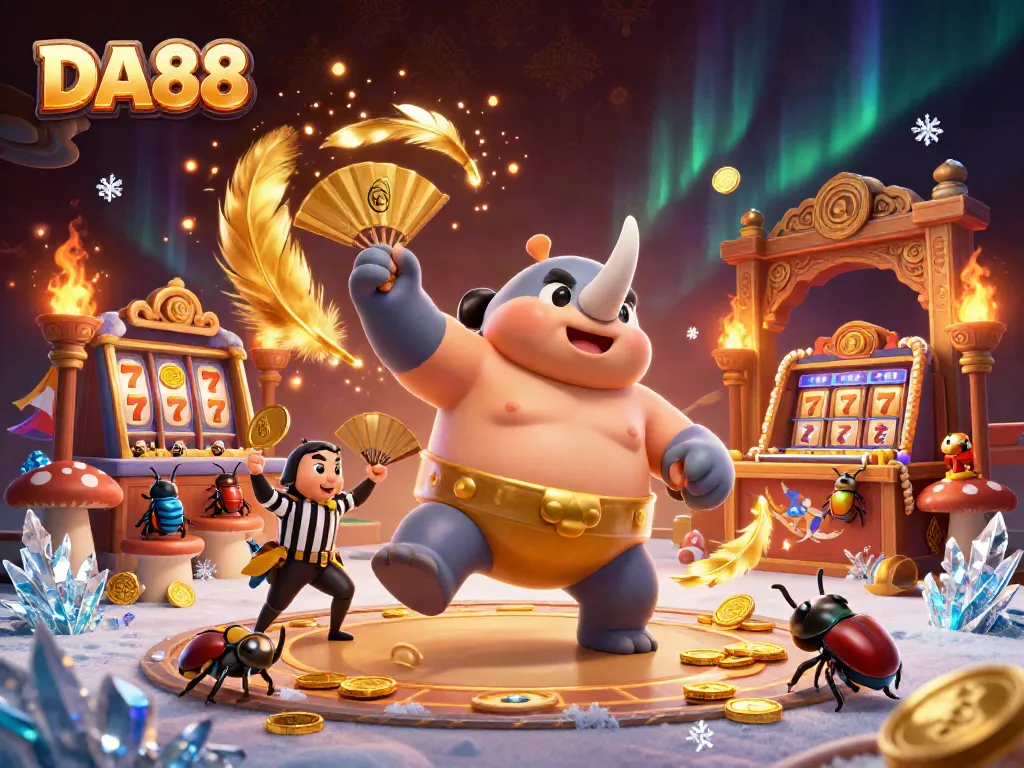 Experience excitement with DA88 as a beetle champion stomps coins in a colorful casino!