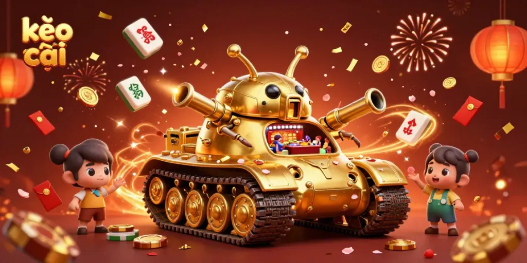 Engage with kèo nhà cái through a vibrant 3D illustration of a unique golden beetle tank casino.