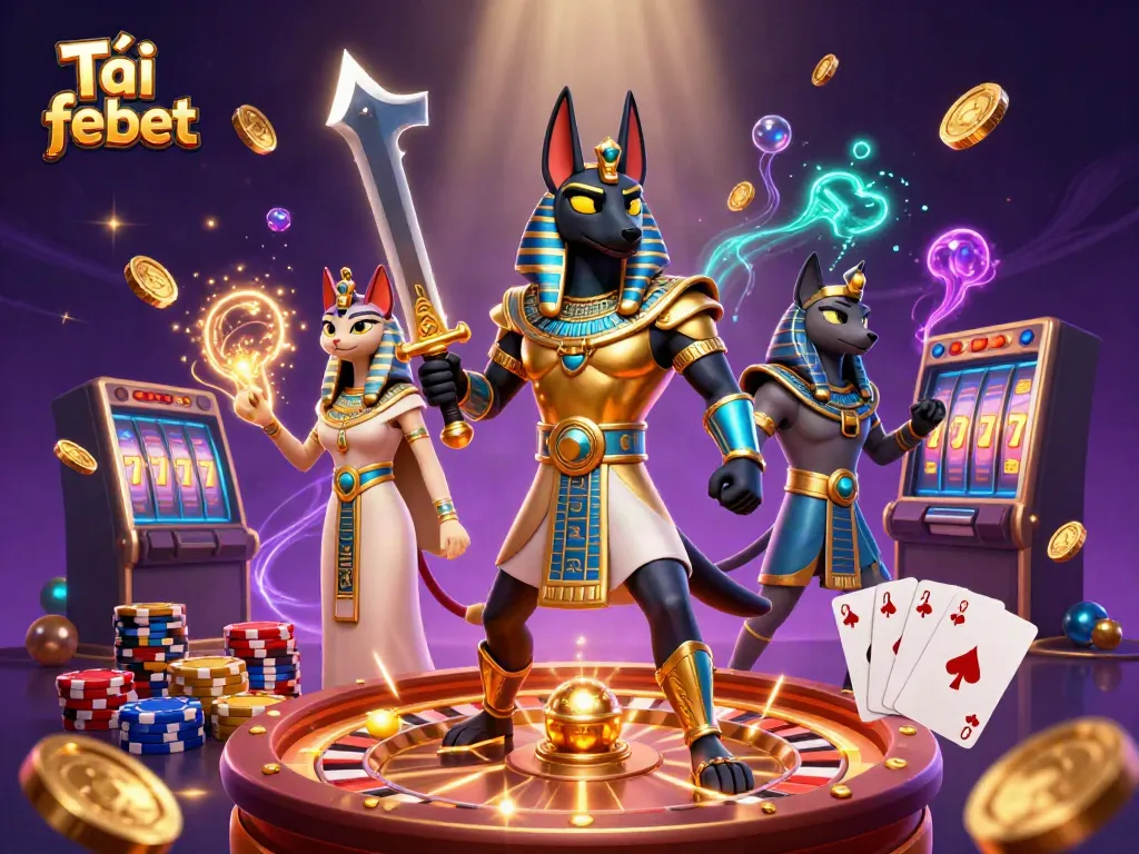 Experience the thrills of online gaming with Tải febet, showcasing vibrant casino elements and characters.