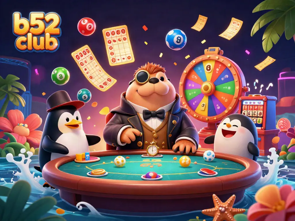Engage in thrilling gameplay at b52 club with a vibrant scene featuring a walrus at an underwater poker table.