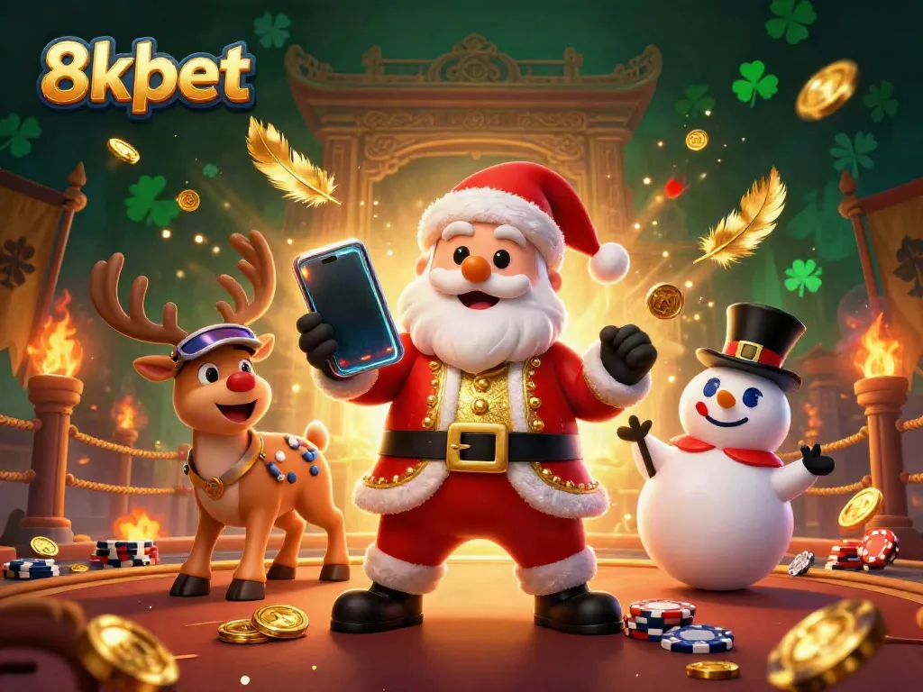 Experience thrilling jackpots at 8xbet with vibrant casino-themed characters in a festive scene.