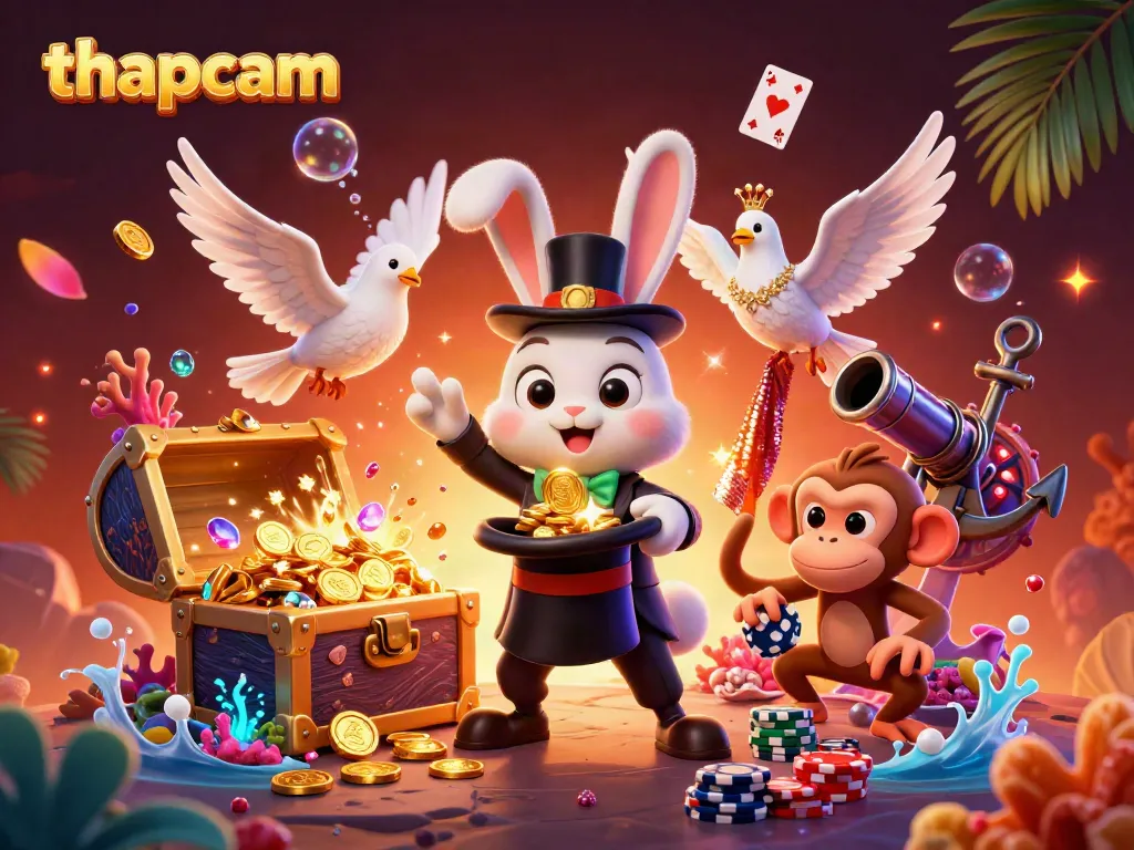 Engage with thapcam's thrilling experience as a magician rabbit conjures gambling fortunes in 3D.