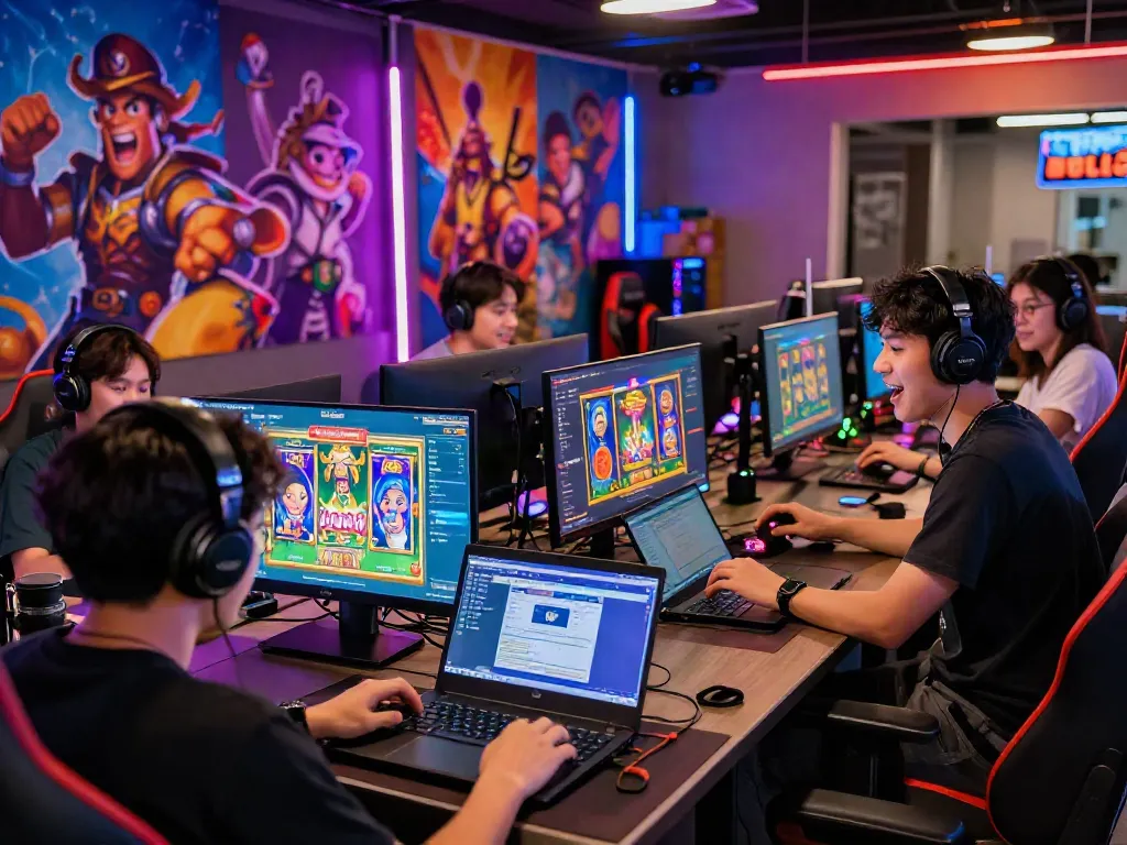 Lumbung88 players enjoying interactive gaming experience in a vibrant lounge.