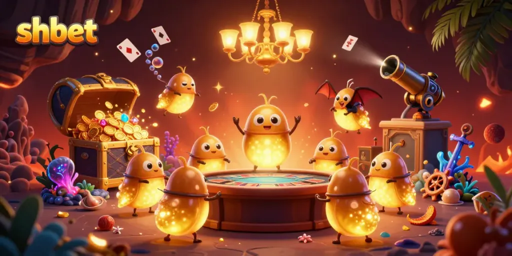 Experience the enchanting glow of shbet's casino with glowworms lighting up a vibrant scene.