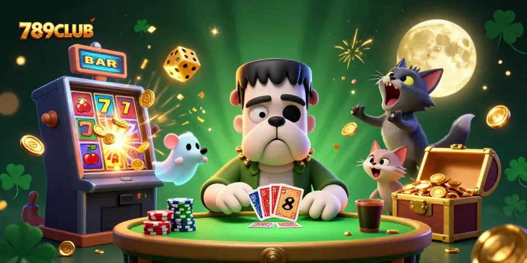 Engage in thrilling gameplay with 789CLUB featuring monstrous characters at a dynamic casino scene.