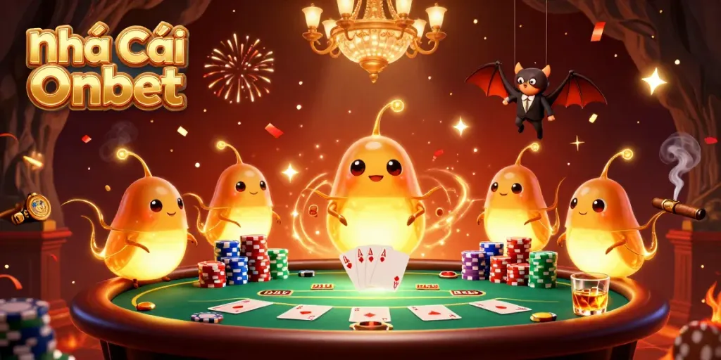 Experience excitement at Nhà Cái Onbet with glowworms illuminating the cave casino and a bat dealer in action.