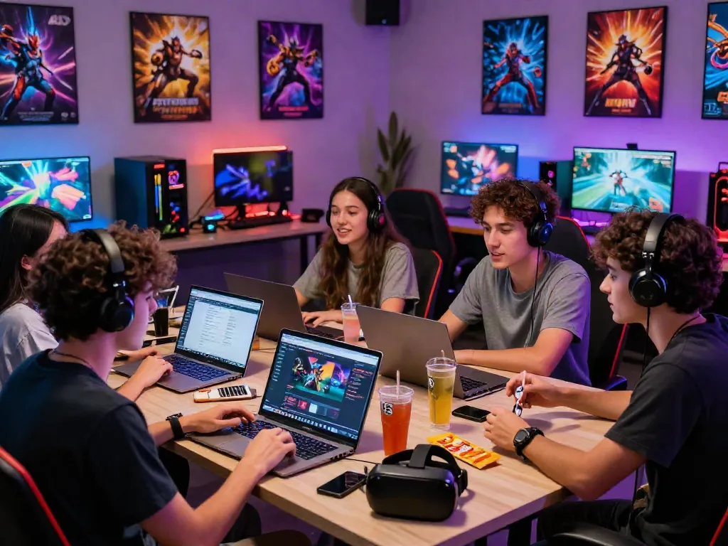 Engaged friends discussing gaming strategies and digital vouchers at Warung168 marketplace.