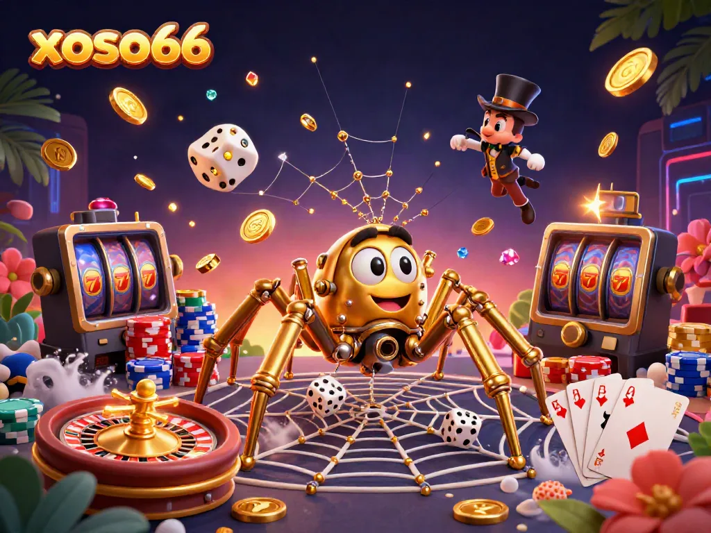 Experience the vibrant excitement of xoso66 with a lively 3D casino illustration of steampunk elements.