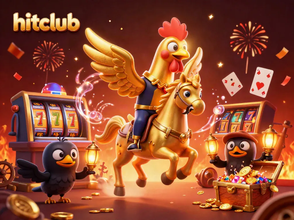 Experience the excitement of hitclub with immersive casino action, featuring a golden rooster and vibrant gaming elements.