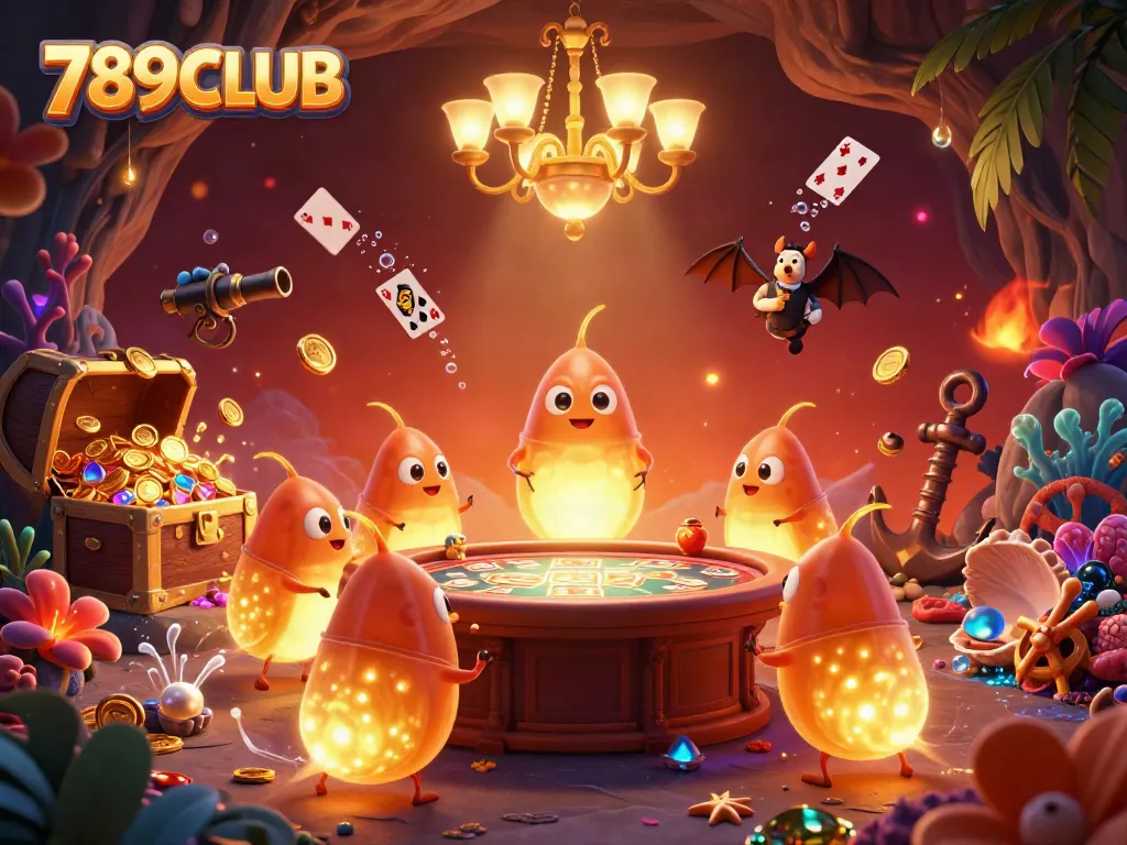 Experience the thrilling ambiance of 789CLUB with glowworms lighting up a vibrant cave casino scene.