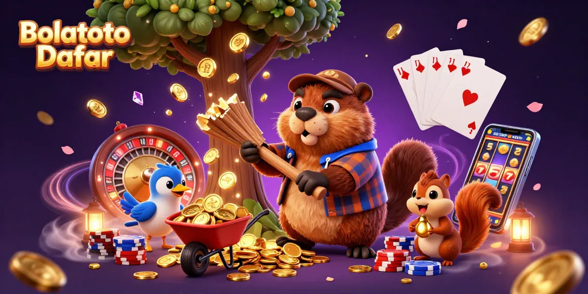 Engage players with Bolatoto Daftar in this vibrant, detailed casino scene filled with gold coins and gaming elements.