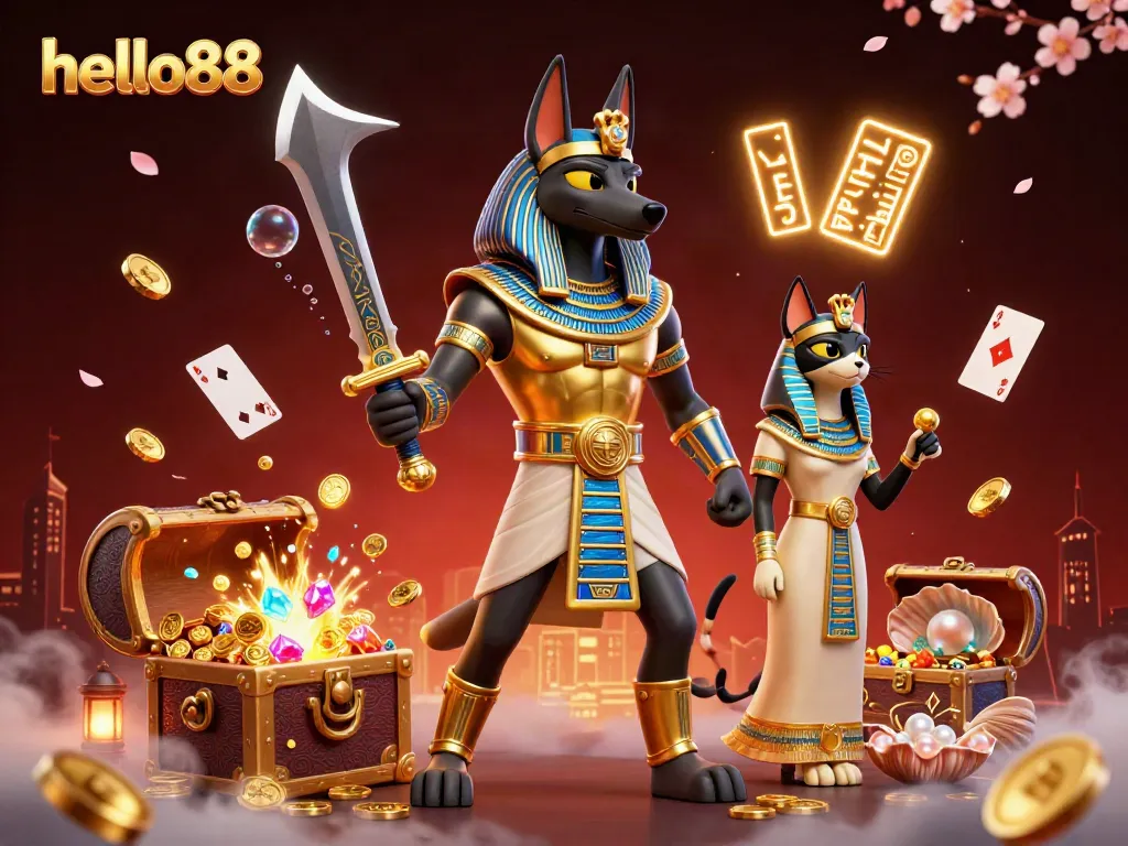 Experience thrilling wins at hello88 with ancient warriors and vibrant treasures illustrated.