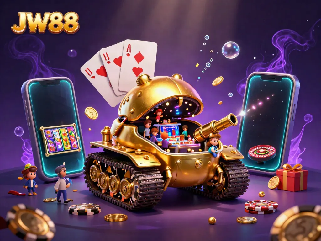 Experience JW88 with a golden beetle tank casino bursting with coins and vibrant games.