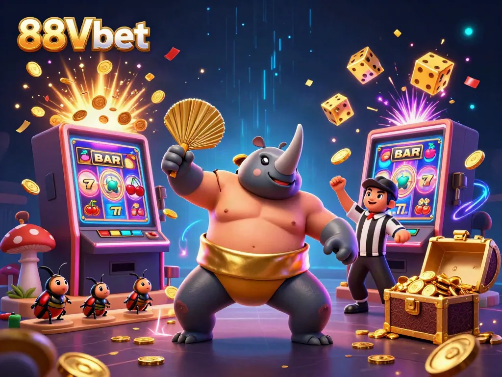 Engage with 88Vbet's thrilling casino action featuring a beetle sumo champion and dynamic game elements.