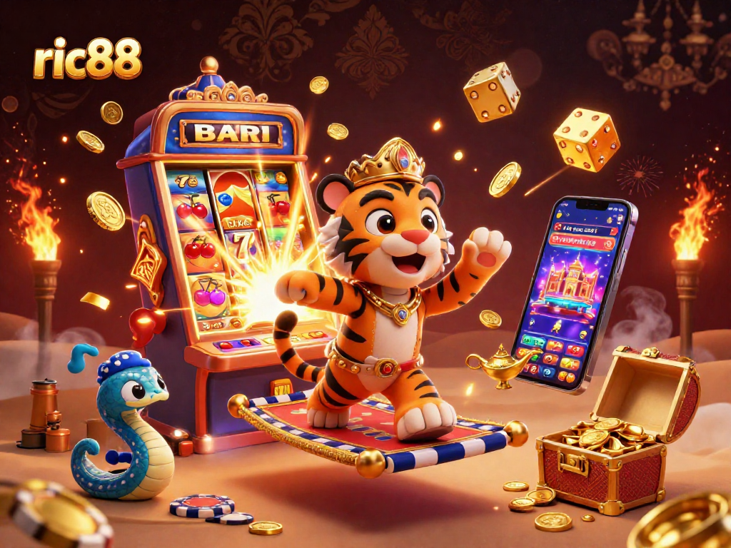 Win big at ric88 with vibrant 3D illustration showcasing a thrilling casino adventure.
