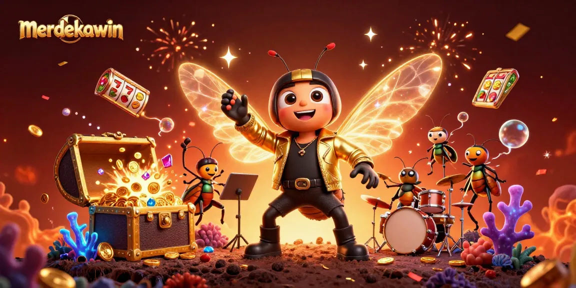 Menyaksikan merdekawin dengan cicada rock star dan karakter kasino lainnya dalam ilustrasi 3D penuh warna.