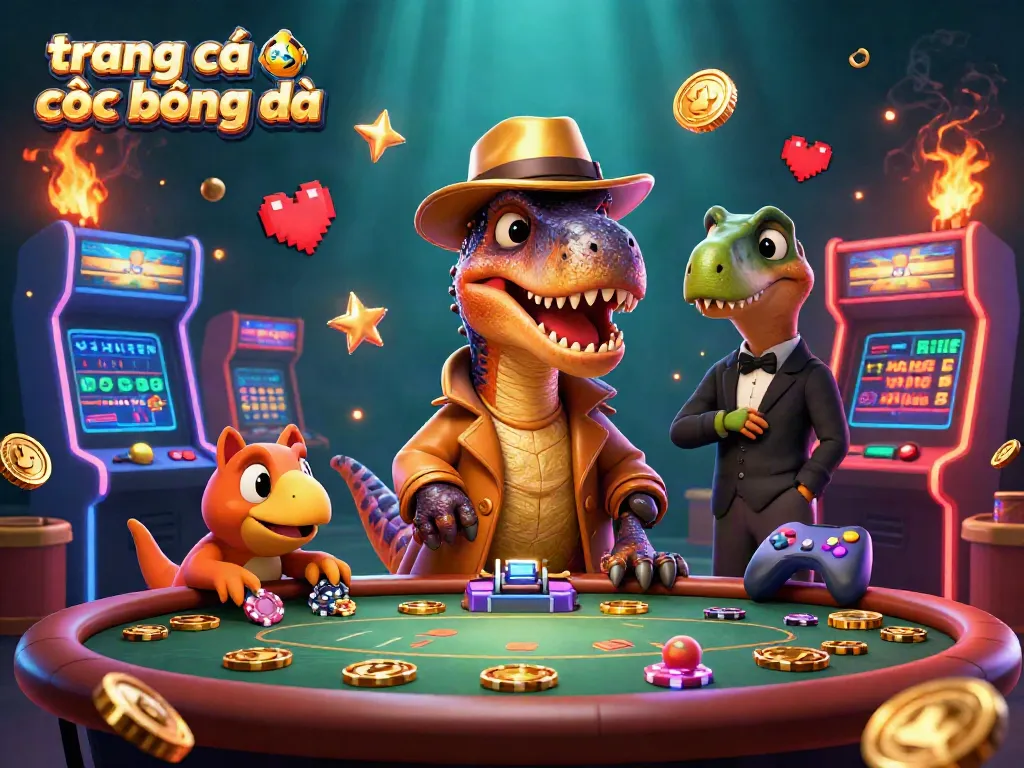 Engage in trang cá cược bóng đá with an illustration depicting a cartoon velociraptor card counter at a lively blackjack table.