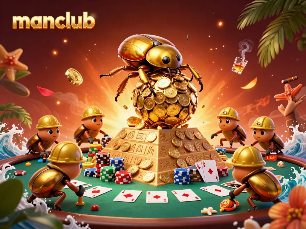 Experience the captivating manclub gaming world with a 3D illustration featuring vibrant casino elements.