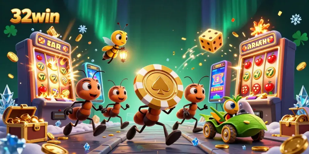 Engage in thrilling adventures with 32win as ants mastermind a heist in a vibrant casino world.