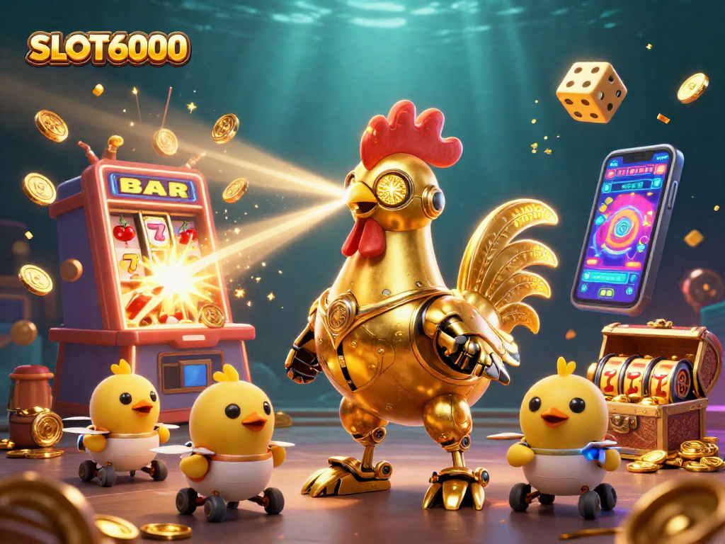 Experience the excitement of SLOT6000 with a jackpot explosion and colorful casino elements.