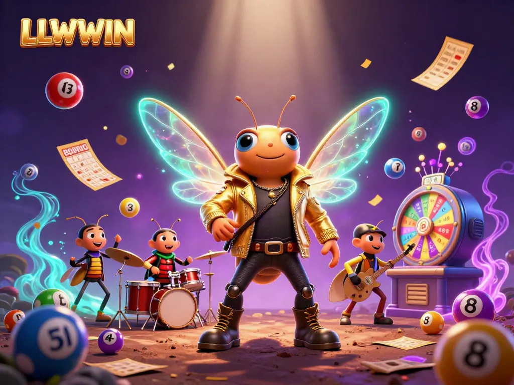 Join the LLWWIN excitement with a vibrant casino scene featuring cartoon characters and dynamic gambling elements.