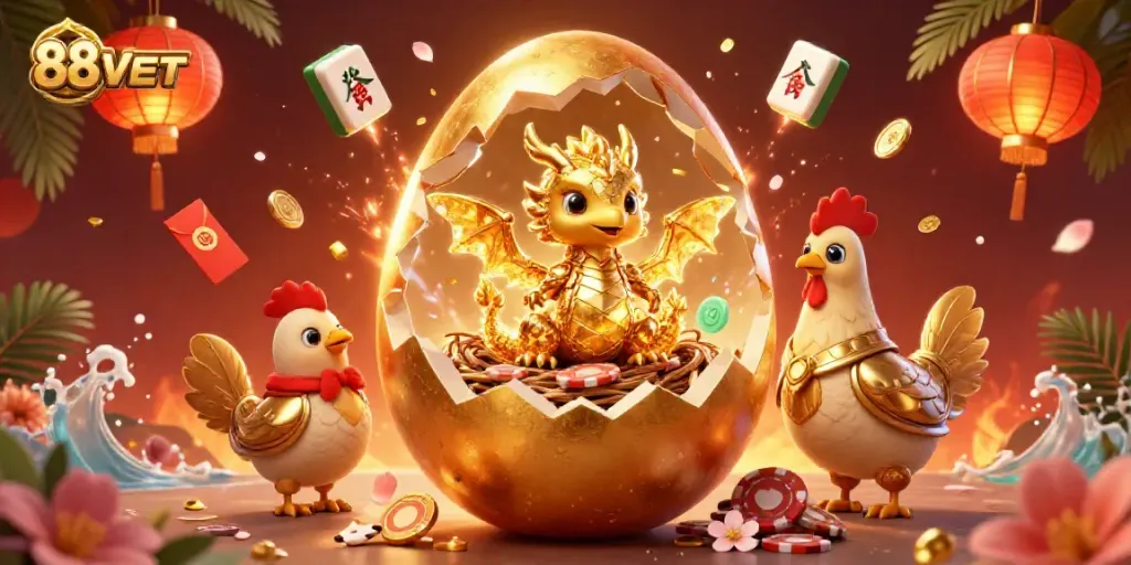 Win big with 88VBET in this vibrant casino scene featuring gold dragon and poker chips.