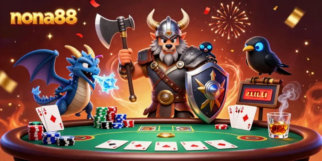 Experience winning strategies at nona88 with a Viking wolf warrior and dynamic casino ambiance.