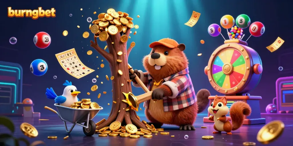 Mengumpulkan koin emas dan jackpot dari burungbet dalam ilustrasi kasino yang menggembirakan.