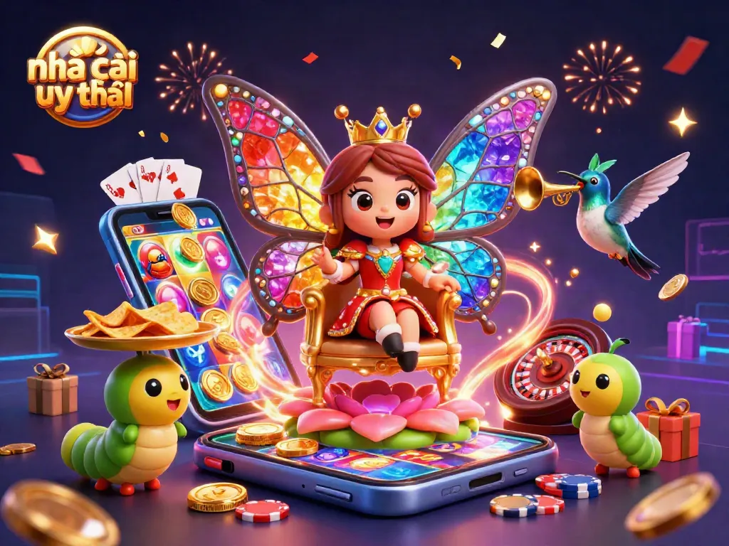 Engage with nhà cái uy tín in a vibrant casino-themed digital illustration showcasing exciting game elements.