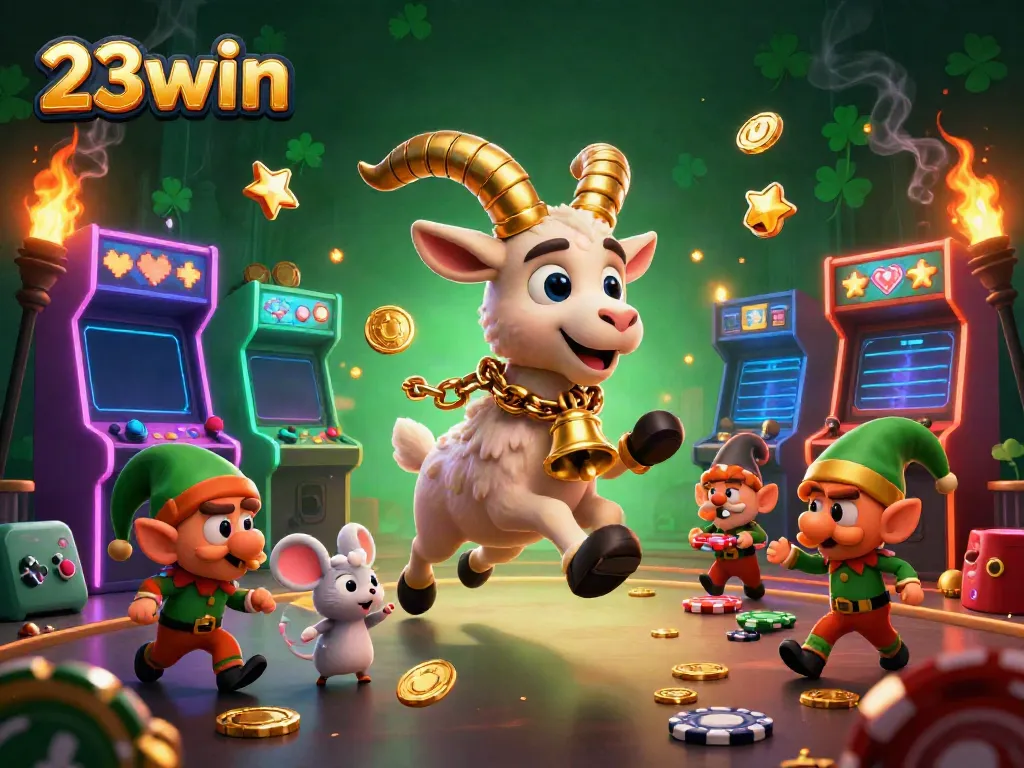 Experience the excitement of 23win with the entertaining Krampus-themed casino scene filled with vibrant characters.