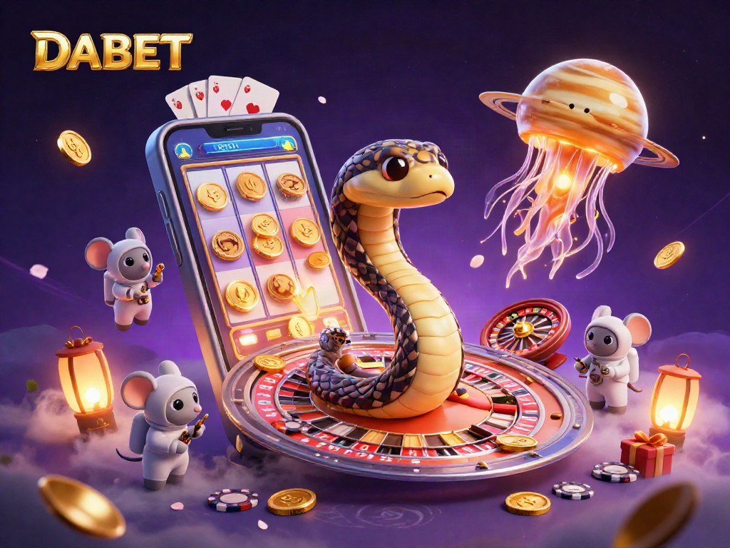 DABET invites players to bet on a cosmic roulette as they spin slots and win rewards in this vibrant illustration.