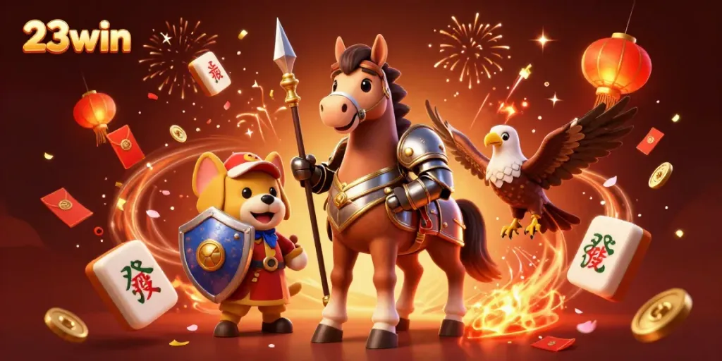 Engage with thrilling moments at 23win in a vibrant casino scene filled with excitement and animated characters.