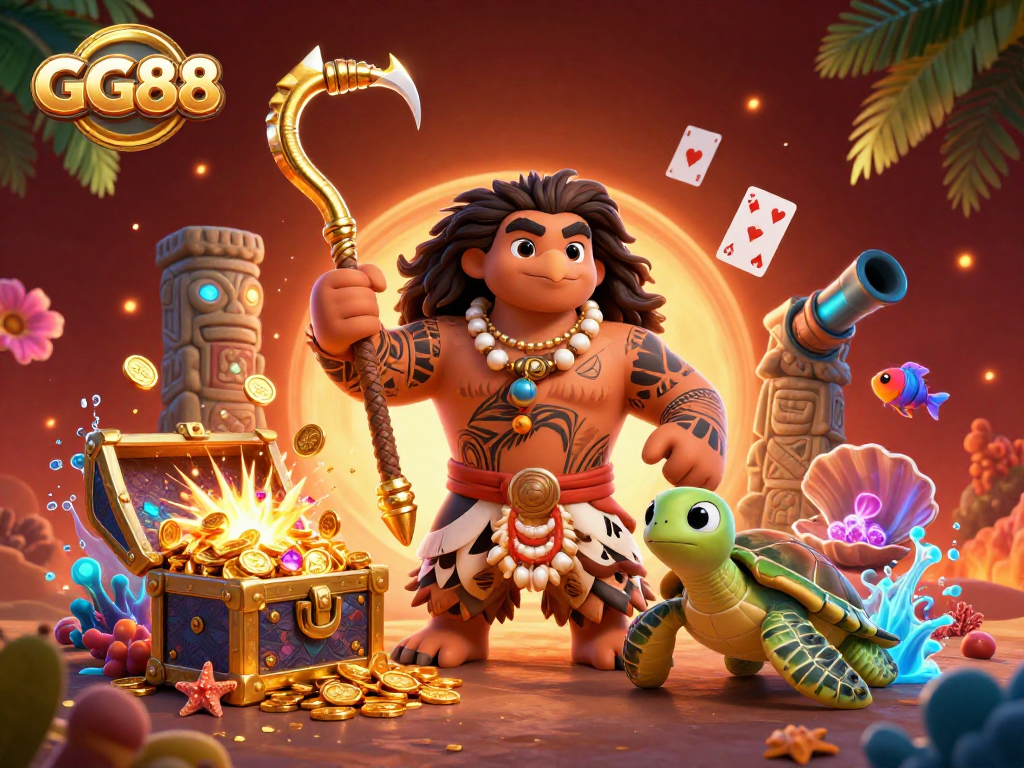 Experience the lively atmosphere of GG88 as a demigod hawk teams up with a turtle in a vibrant gaming scene.