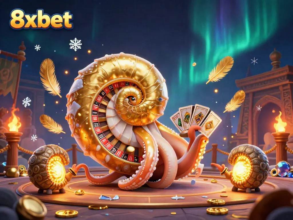 Experience thrilling betting with 8xbet's ancient nautilus and glowing companions in a dynamic casino scene.