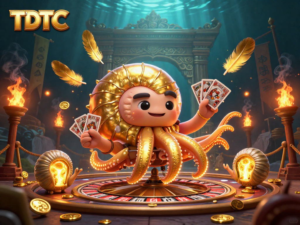 Engage the thrill of TDTC with a vibrant casino scene featuring ancient characters and games.