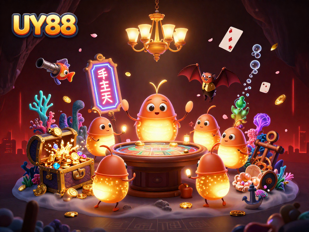 Experience the vibrant UY88 casino scene where glowworms illuminate the excitement.