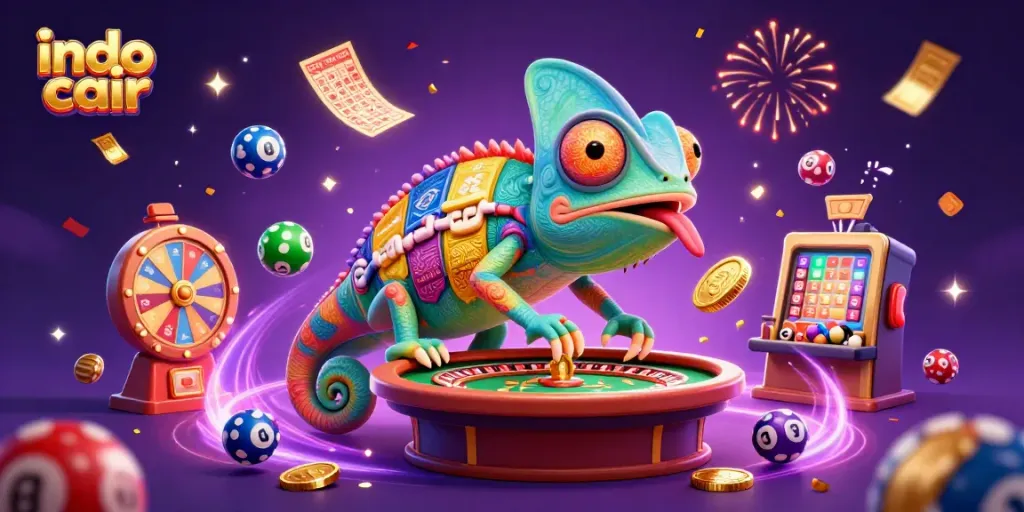 Menangkan permainan judi dengan indo cair yang dikelilingi bola lotere berwarna-warni dan tiket emas.