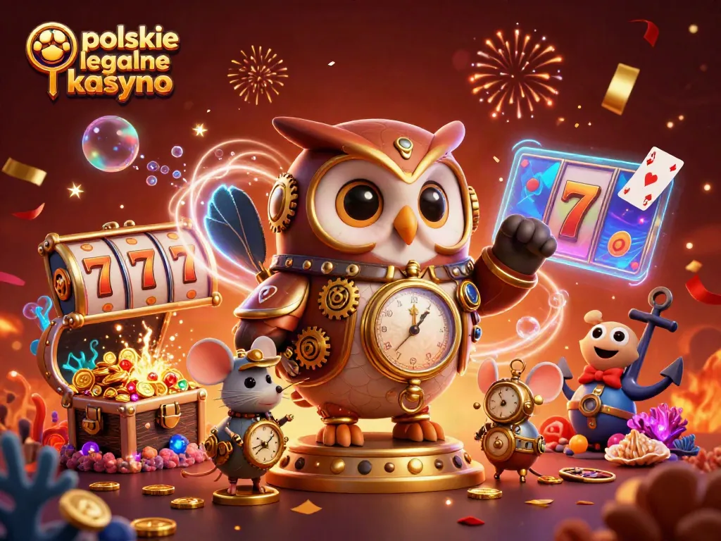 Experience the thrilling world of polskie legalne kasyno with a time-traveling owl and vibrant casino elements.