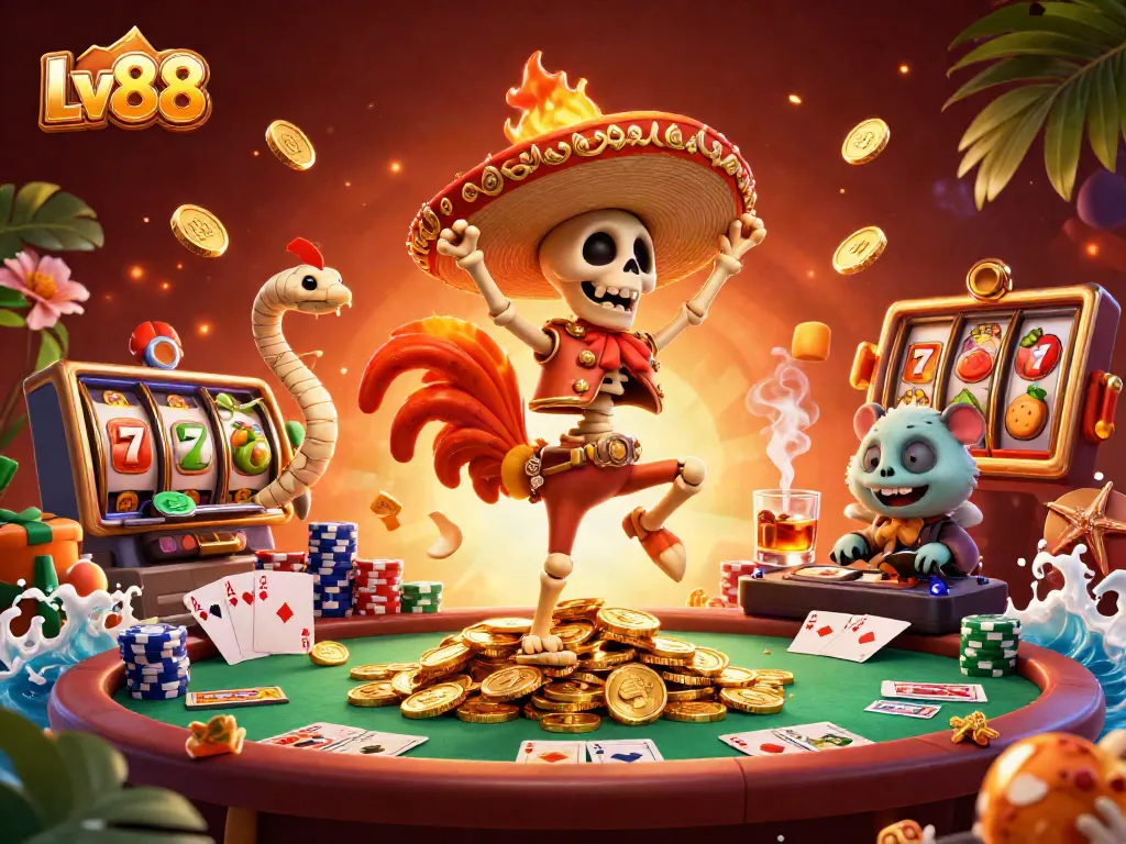 Experience winning excitement at Lv88 with a vibrant casino scene featuring dynamic characters and engaging game elements.