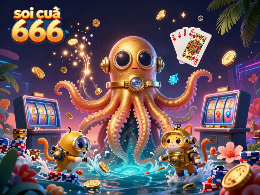 Experience thrilling gameplay with soi cầu 666 featuring a kraken, diving cat, and vibrant casino elements.
