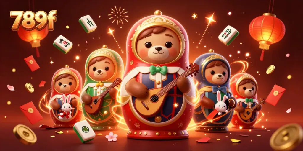 Experience online gaming with 789f and discover vibrant casino-themed characters and elements in a dynamic 3D scene.
